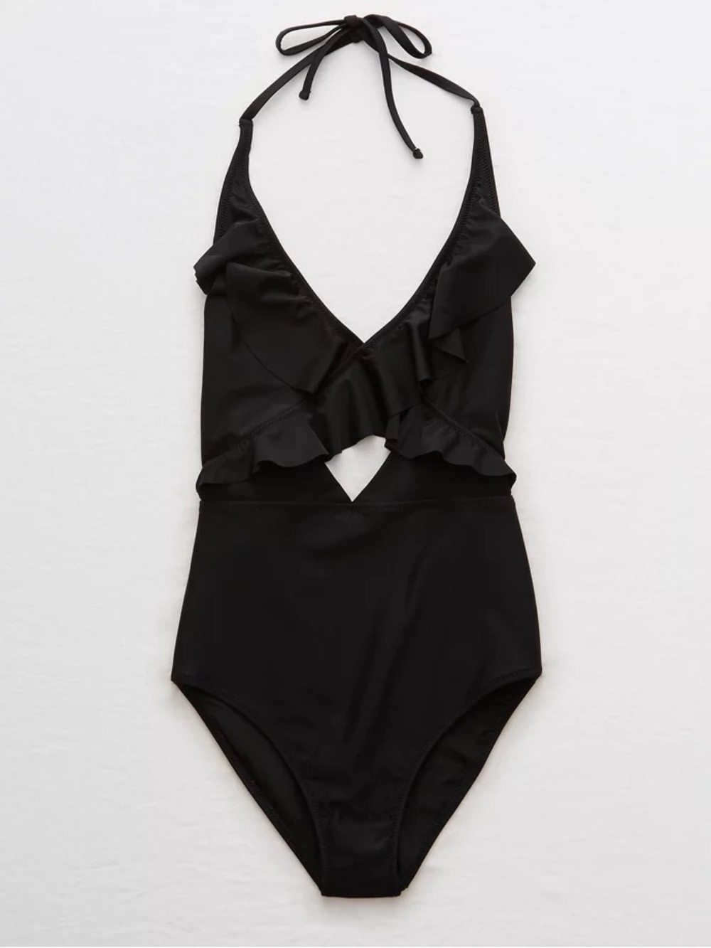 NWT Aerie Full Coverage Ruffle One Piece Swimsuit in Black - Picture 5 of 9